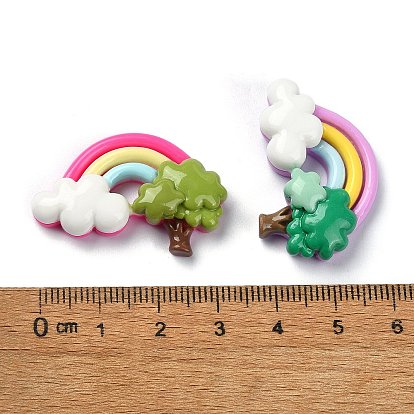 Opaque Resin Decoden Cabochons, Rainbow with Tree