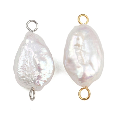 Подвески-коннекторы из натурального пресноводного жемчуга Кеши, с 304 двойными петлями из нержавеющей стали, белые