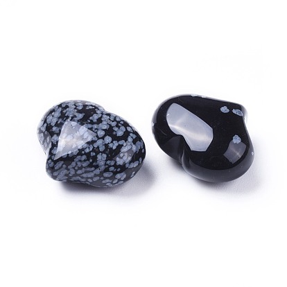 Natural Snowflake Obsidian  Heart Love Stone, Pocket Palm Stone for Reiki Balancing
