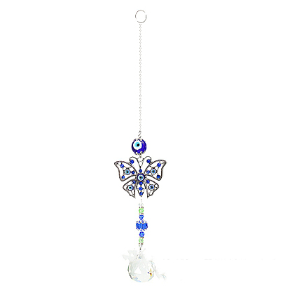 K9 Crystal Glass Big Pendant Decorations, Hanging Sun Catchers, with Metal Hook, Butterfly with Evil Eye
