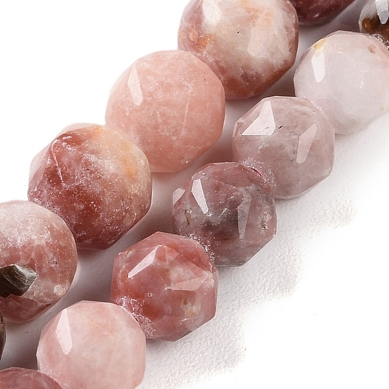 Натуральные нити из яшмы в цвету сливы, граненые, бусины с двойным сердечком и звездочкой