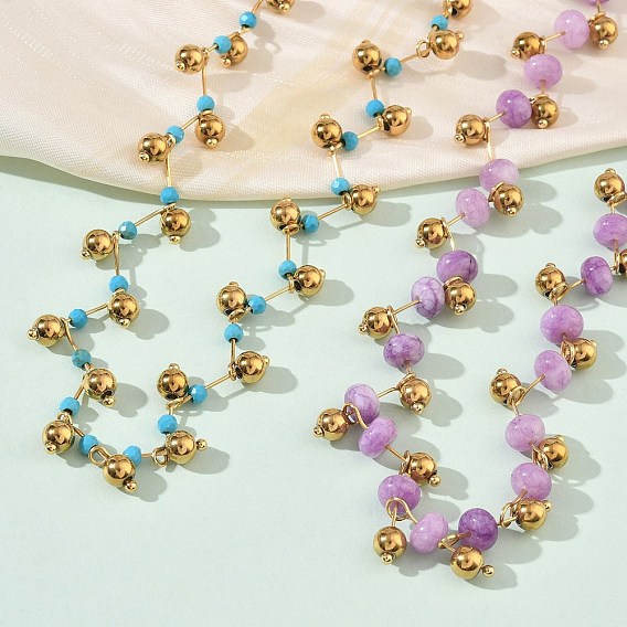 304 Женские ожерелья из нержавеющей стали и бусин с драгоценными камнями, золотые