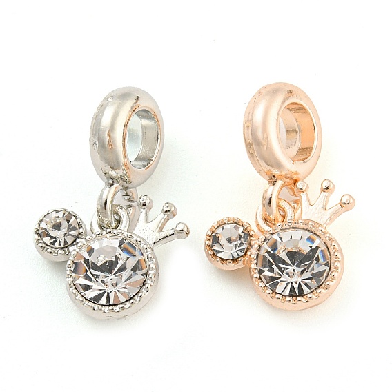 Стойка покрытие сплава паве кристалл горный хрусталь корона европейские подвески с подвесками, Подвески с большими отверстиями, без кадмия, без никеля и без свинца