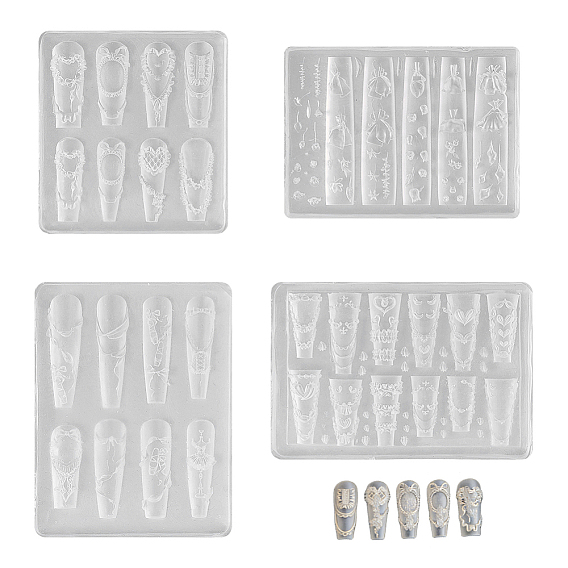4Pcs 4 Styles Silicone Molds, Carved Mold, For Nail Art Tips Decoration