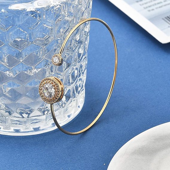 Латунные браслеты-манжеты с микропаве из кубического циркония для женщин, плоско-круглые