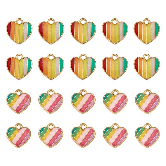 20Pcs Alloy Enamel Pendants, Golden, Heart with Rainbow Pattern