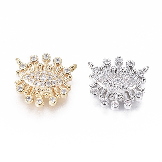 Brass Micro Pave Cubic Zirconia Charms, Evil Eye, Clear