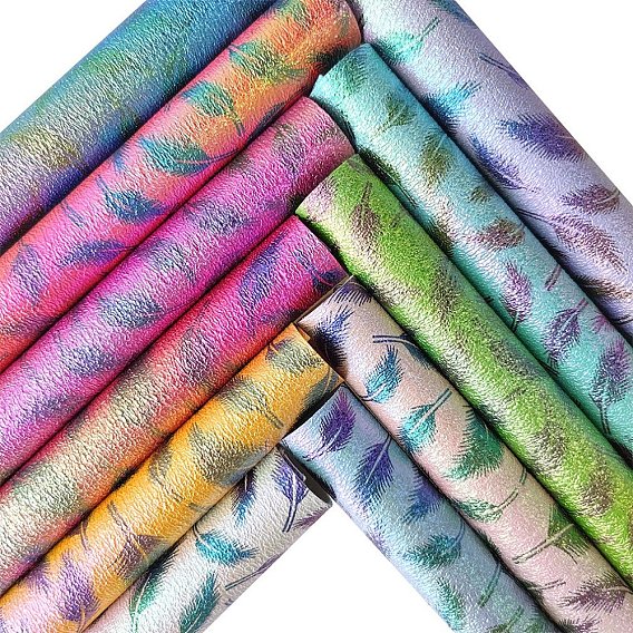 Ткань из искусственной кожи с рисунком радужных перьев, для поделок ремесел, прямоугольные