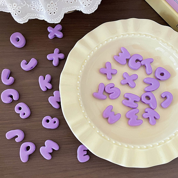 Opaque Acrylic European Beads, Large Hole Beads, Letter