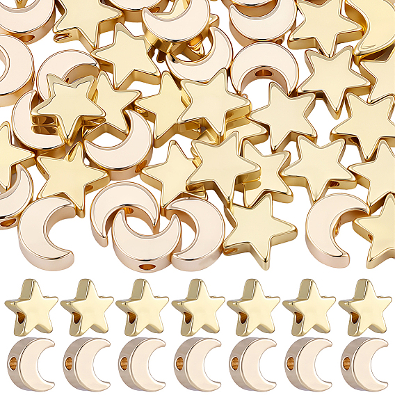 60шт 2 стили стойка покрытие латунные бусины, долговечный, без кадмия и без свинца, звезда и луна