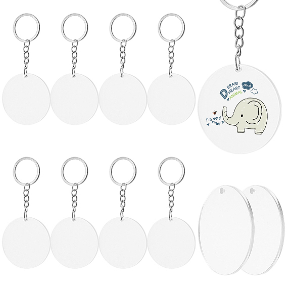 DIY Keychain Making, with Acrylic Pendants, Iron Keychain Rings & Jump Rings, Flat Round
