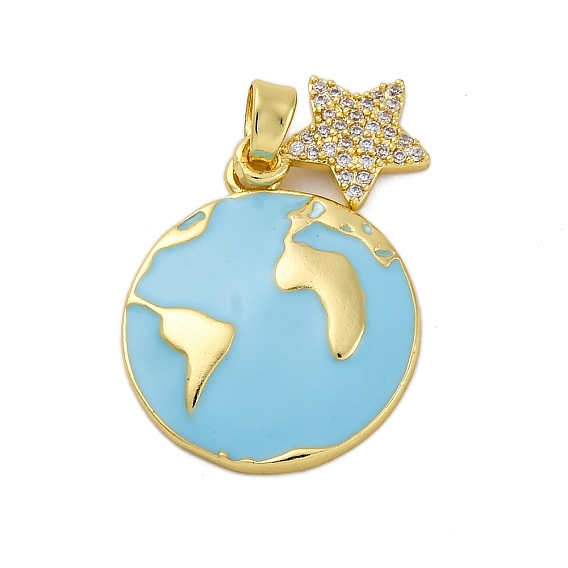 Латунные микро проложить кубического циркония подвески, с эмалью, земля со звездой, долговечный, без кадмия и без свинца, стойки покрытие