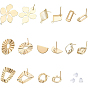 Brass Stud Earring Findings, with Loop and 925 Sterling Silver Pins, Nickel Free, Rectangle