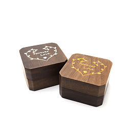 Cajas de almacenamiento de un solo anillo de madera de nogal con forma de corazón tallado, con cierres magnéticos, Estuche de regalo con anillo cuadrado para el día de San Valentín.