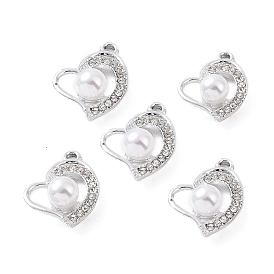 Colgantes de aleación de rhinestone, con cuentas de perlas de imitación de plástico abs, encanto del corazón