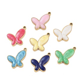 Ion Plating(IP) 304 Stainless Steel Enamel Pendants, Butterfly Charm, Golden