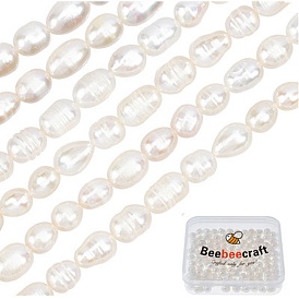 Beebeecraft 2 Strands Grade A Natural Cultured Freshwater Pearl Beads Strands, Rice, Natural Color