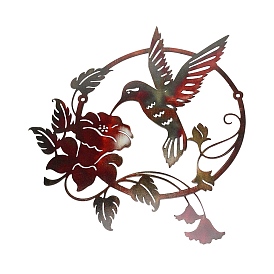 CREATCABIN 1Pcs Iron Wall Sculptures, Metal Wall Decorations, Ring with Bird & Flower