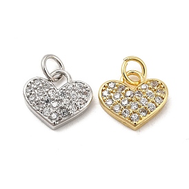 Brass Micro Pave Clear Cubic Zirconia Charms, with Jump Ring, Heart Charm