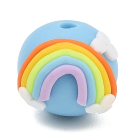 Handmade Polymer Clay Beads, Round with Rainbow