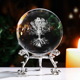 Inner Carving Tree Glass Crystal Ball Diaplay Decoration, Fengshui Home Decor