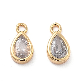 Brass Micro Pave Clear Cubic Zirconia Charms, Teardrop