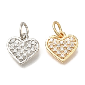 Brass Micro Pave Cubic Zirconia Pendants, Heart Charms, with Jump Ring