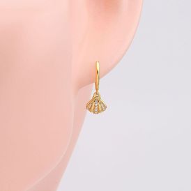 Stylish French European Shell Earrings with Micro-Inlaid Zirconia in Pure Silver (S925)