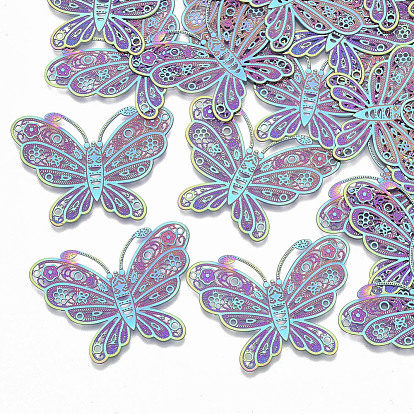 Ion Plating(IP) 304 Stainless Steel Filigree Joiners Links, Etched Metal Embellishments, Butterfly