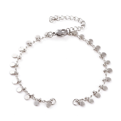 Brass Curb Chains Bracelet Makings, with Flat Round Charms, 304 Stainless Steel Lobster Claw Clasps, Chain Extender & Jump Rings