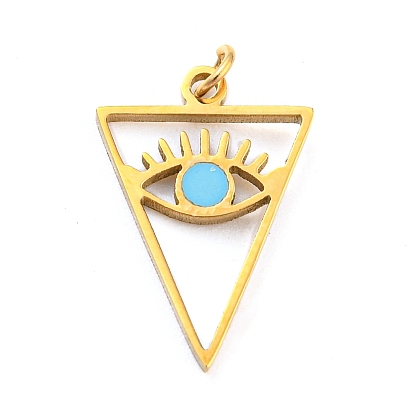 304 encantos de acero inoxidable, con esmalte y anillo de salto, real 14 k chapado en oro, dije triángulo con ojo