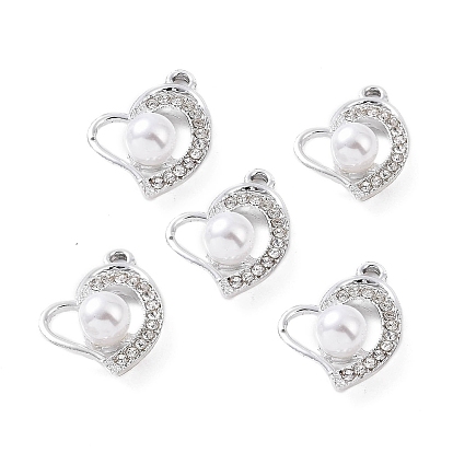 Alloy Rhinestone Pendants, with ABS Plastic Imitation Pearl Beads, Heart Charm