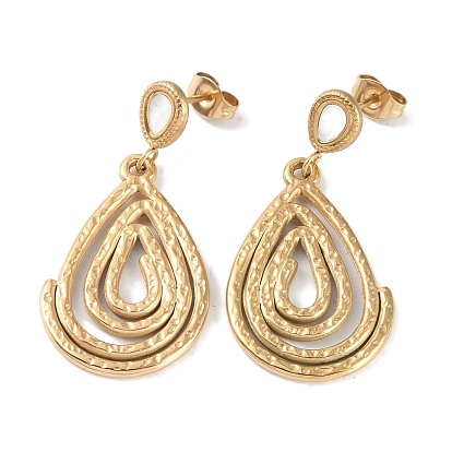 Teardrop 304 Stainless Steel Shell Stud Earrings, Dangle Earrings for Women