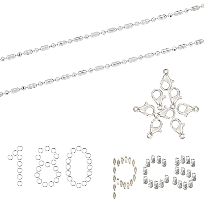 Наборы для самостоятельного изготовления ювелирных изделий из шариковой цепочки, в том числе 5 латунные цепи m, латунные соединения шаровой цепи, железные наконечники для бусинок и прыжковые кольца, Карабин-лобстер из цинкового сплава