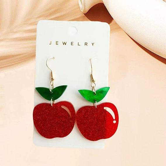 Акриловые серьги болтаться, яблоко, золотые