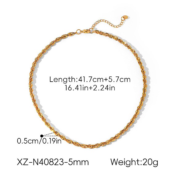 5MM 304 Stainless Steel Rope Chain Necklaces for Men Women