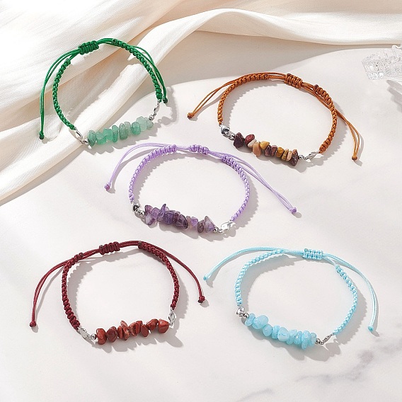 Браслеты из бусин с кусочками натуральных драгоценных камней, регулируемые плетеные нейлоновые браслеты с китайским узлом для женщин