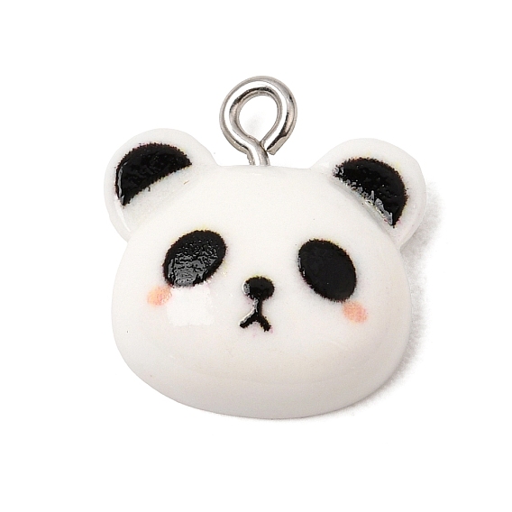 Opaque Resin Pendants, Panda Charm, with Platinum Iron Loops