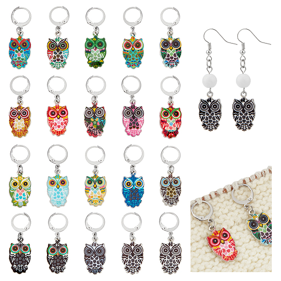 20 шт. Сова сплав эмалированный кулон запирающиеся маркеры стежков, с 304 серьгами из нержавеющей стали