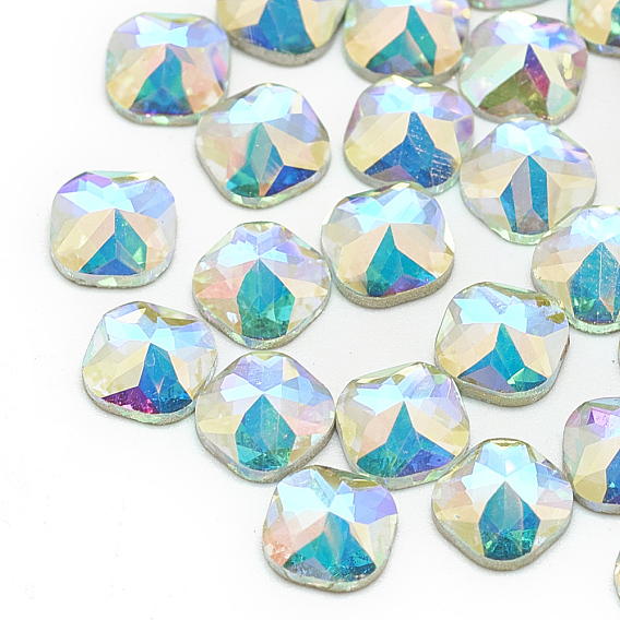 DIY Flat Back K9 Glass Rhinestone Cabochons, Random Color Back Plated, Faceted, Square