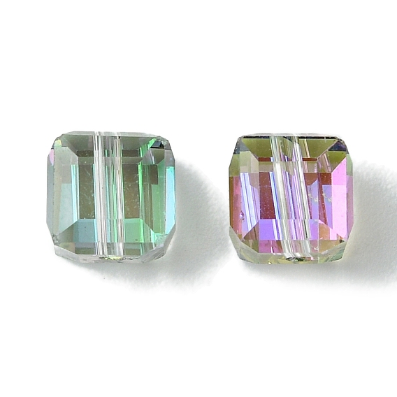 100шт прозрачные гальванические стеклянные бусины, с половиным покрытием цвета радуги, граненые, кубические