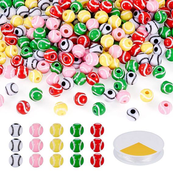 DIY Bracelets Making Kits, including Opaque Acrylic Sports Ball Beads and Crystal Elastic Stretch Thread, Baseball