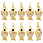 10Pcs Brass Micro Pave Clear Cubic Zirconia Pendants, Fish Charms, Long-Lasting Plated, Lead and Cadmium Free