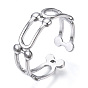 304 Stainless Steel Arch Shape Open Cuff Ring, Hollow Ring for Women
