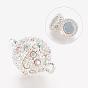Alloy Magnetic Clasps with Loops, with Rhinestone, Round, 14x21mm, Hole: 1.5mm