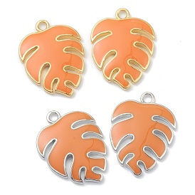 Brass Enamel Pendants, Tropical Leaf Charms, Monstera Leaf Charms, Long-Lasting Plated, Sandy Brown