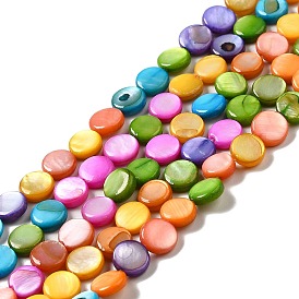 Dyed Natural Freshwater Shell Beads Strands, Flat Round