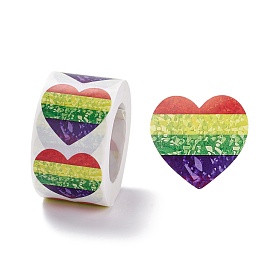 Autocollants d'étiquettes-cadeaux en papier, avec arc-en-ciel coeur fierté étiquettes adhésives rouleau d'autocollants, pour la fête, cadeaux décoratifs