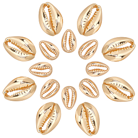 16Pcs 2 Style Brass Linking Rings, Cowrie Shell, Long-Lasting Plated
