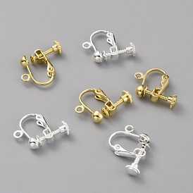  Brass Clip-on Earring Findings, Spiral Ear Clip, Components Screw Back Ear Wire Non Pierced Earring Converter, with Loop, for Jewelry Making